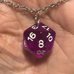 Purple 20 Sided Die D&D Dungeons and Dragons Stainless Steel Necklace